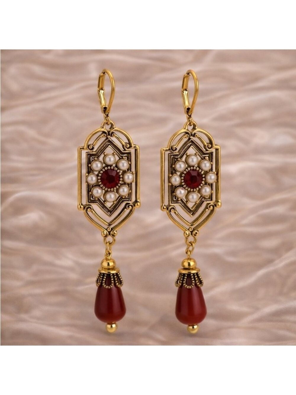 Vintage Ruby Bronze Brushed Earrings